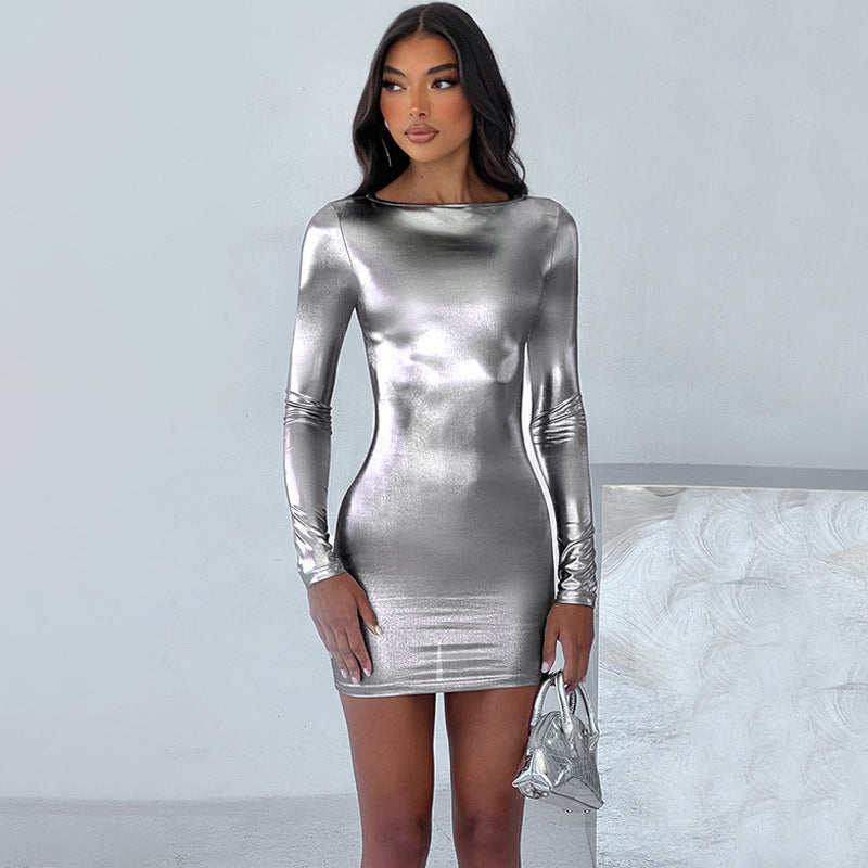Women Dresses Sexy Slim Fit round Neck Long Sleeves Dress