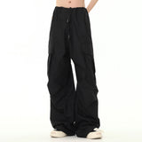 Men Sweatpants Workwear Wide-Leg Casual Pants Pleated Straight Loose Drawstring Ankle-Tied Trousers