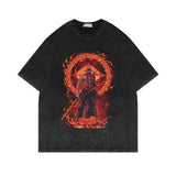 Washed and old short-sleeved T-shirt retro high street loose cotton