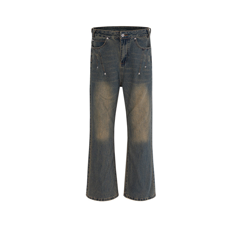 MIJKO Men Vintage Pants MIJKO Ripped Pants Long Pants Men's and Women's Washed Water Old Jeans
