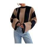 Women Knitted Sweater Spring and Autumn Knitted Sweater Top round Neck Striped Coat