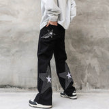 Men Sweatpants Five-Pointed Star Embroidered Slacks Loose Wide-Leg Pants Elastic Waist Mop Pants Trousers