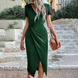 Women Dress V-neck Knitted Midi Dress