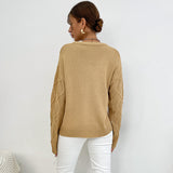 Women Knitted Sweater Casual Solid Color Long Sleeve round Neck Sweater