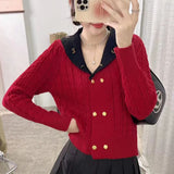 Women Knitwear Spring and Autumn Lapel Double Breasted Sweaters Cardigan
