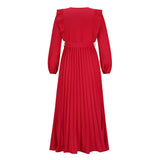 Women Date Dress Autumn and Winter V-neck Long Sleeve Pleated Dress