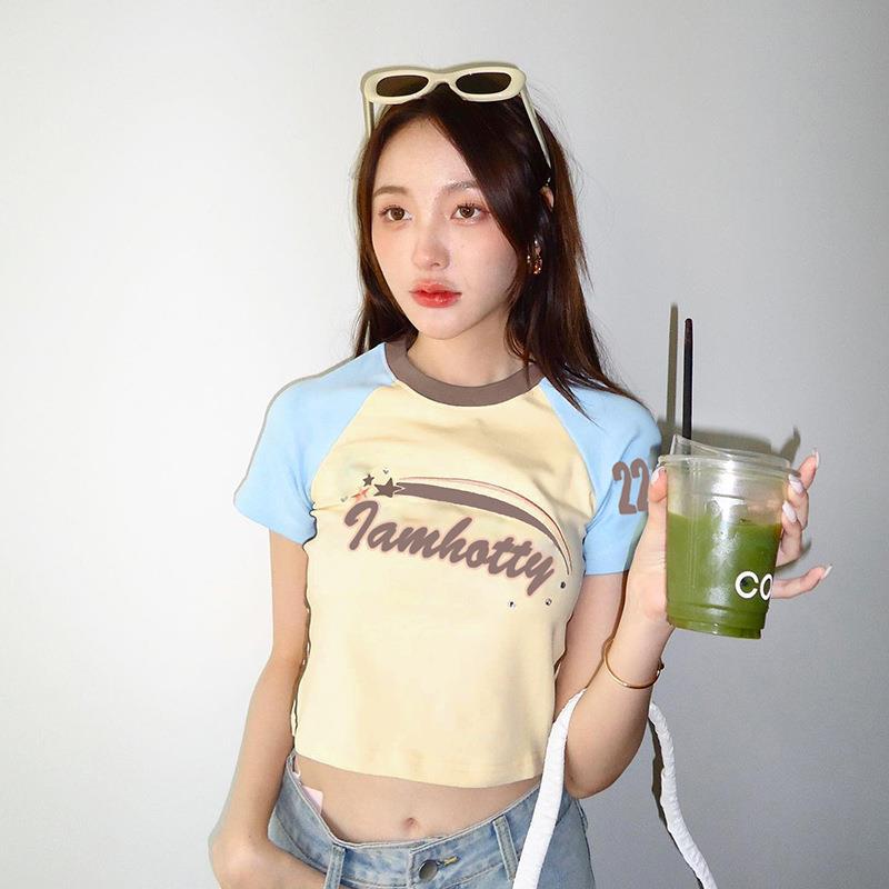 Women T-shirt Letter Printing Casual Short Midriff-Baring Top