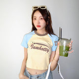 Women T-shirt Letter Printing Casual Short Midriff-Baring Top