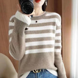 Women Knitwear Autumn and Winter Striped round Neck Sweater Loose Sweater