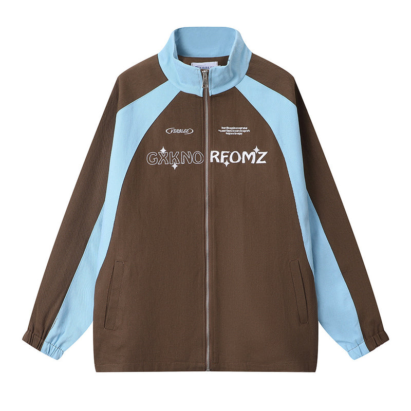 Men Jacket Coat Patchwork Stand-up Collar Pilot Jacket Men Loose Zip Coat Autumn