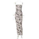 Women Dresses Spring and Summer Print Hollow Backless Slim Fit Dress