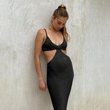 Women Dresses Hollow Backless Sling Dress Slim Fit Long Dress