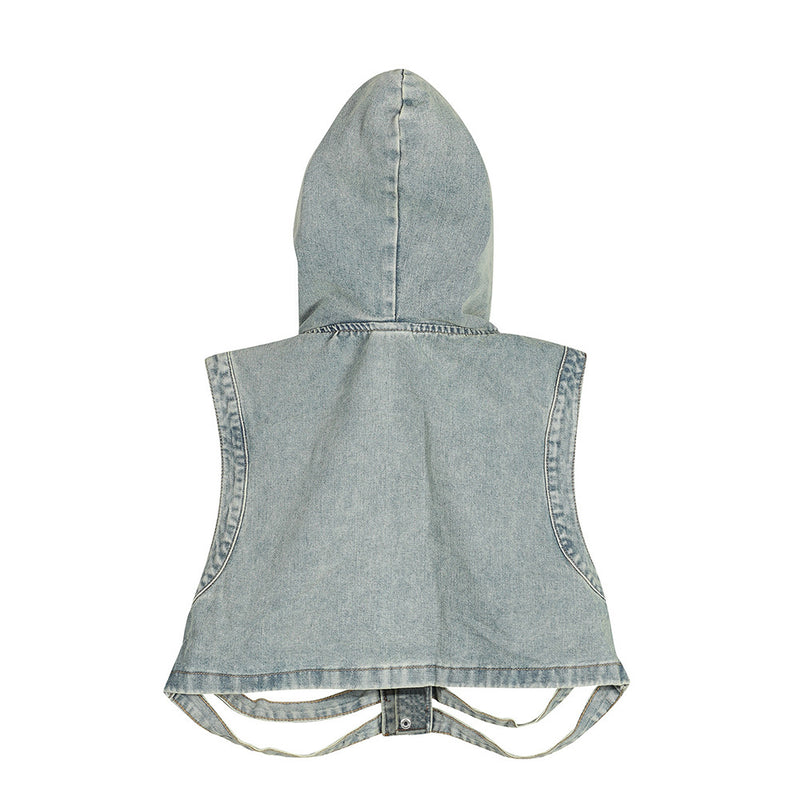 Men Vest Dark Hollow Skeleton Hooded Denim Vest