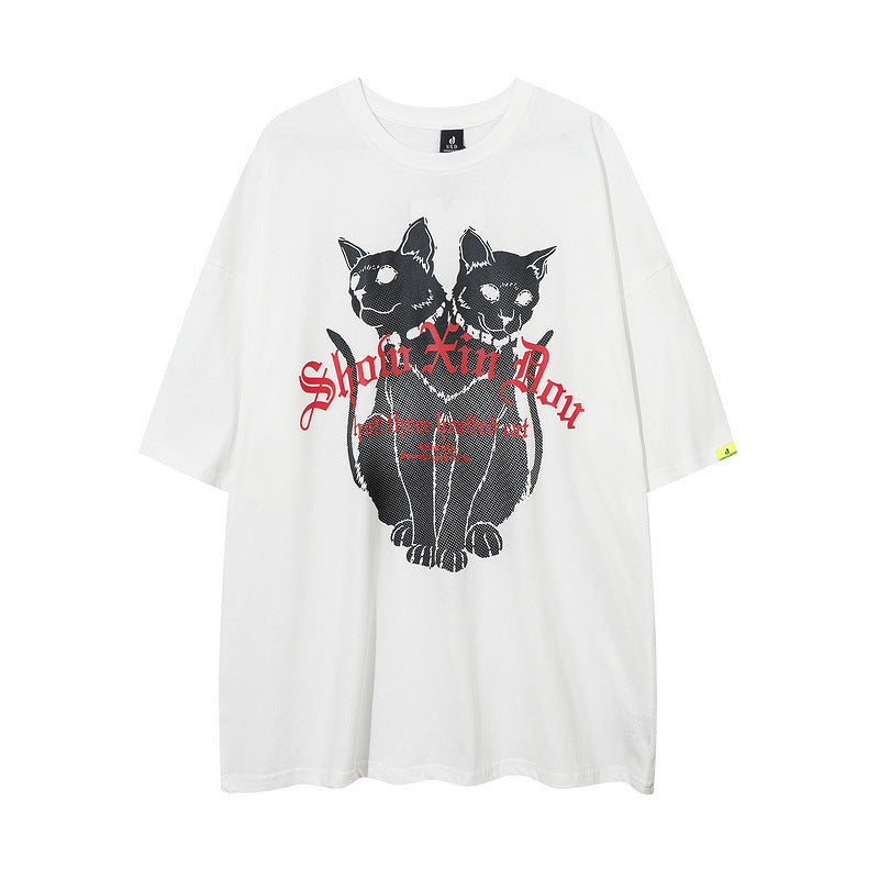 Men T Shirt Summer Washed Distressed Printed Short Sleeve T-shirt