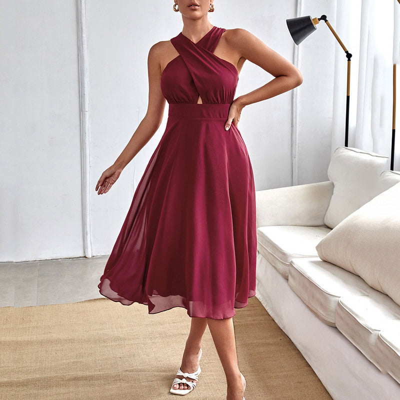 Women Evening Gown Sexy Backless Chiffon Dress