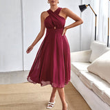 Women Evening Gown Sexy Backless Chiffon Dress
