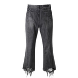 Men Jeans Retro Bell-Bottom Pants Cat Beard Washed Loose Jeans