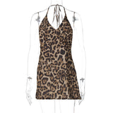 Women Dresses Summer Leopard Print Sexy Backless V-neck Dress
