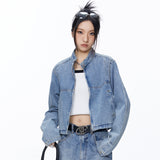 Women Jacket Short Denim Jacket Women's Autumn Loose Casual Stand Collar Zipper Jacket Cardigan