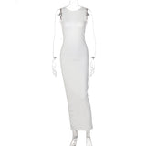 Women Dresses Spring Sexy Backless Slim Fit round Neck Sleeveless Split Dress