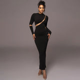 Women Dresses Winter Sexy Cutout Back Slit Long Sleeve Dress
