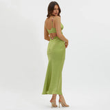 Women Dresses Summer Slim-Fit Suspender Dress Embroidered Hollow V-neck Dress