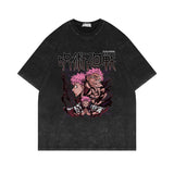 Washed and old retro short-sleeved T-shirt anime top