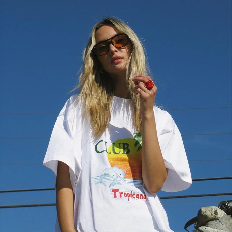 Retro Oversized Tropical Beach T-Shirts Summer Short Sleeve