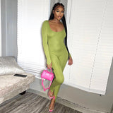 Women Jumpsuit Autumn U-Neck Slim-Fit Long Sleeve