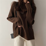 Women Knitwear Autumn Winter Retro Turtleneck Sweater Loose Sweater