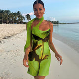 Women Dresses Winter Print Sexy Backless Spaghetti Straps Sheath Dress