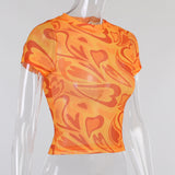 Women T-shirt Sexy Short Mesh T-shirt