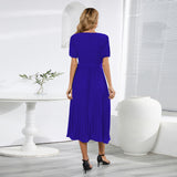 Women Date Dress Summer Puff Sleeve Dress V-neck Dress