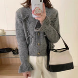 Women Knitwear Spring and Autumn round Neck Bow Sweaters Cardigan
