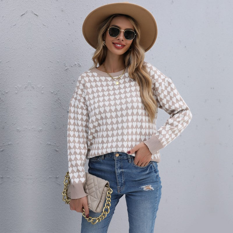 Women Knitted Sweater Autumn and Winter Loose Long Sleeve Love Women's Valentine's Day Sweater