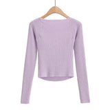 Women Sweater Knitwear Autumn Long Sleeve off-Shoulder Knitwear Pullover Top