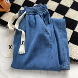 Men Jeans Straight Loose Summer Light Color Retro Casual Wide Leg Pants