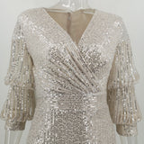 Women Evening Gown Sexy Retro Green Sequins Dress Long Dress