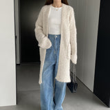 Women Cardigan Sweater Autumn and Winter Loose Pocket Texture Interwoven Long Cardigan Jacket Kc81