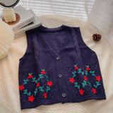 Women Knitted Cardigan Retro V-neck Single-Breasted Sleeveless Knit Vest