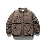 Unisex Winter Cotton Coat Winter Three-Dimensional Pocket Decoration Lapel Cotton-Padded Coat Retro Workwear Cotton Coat