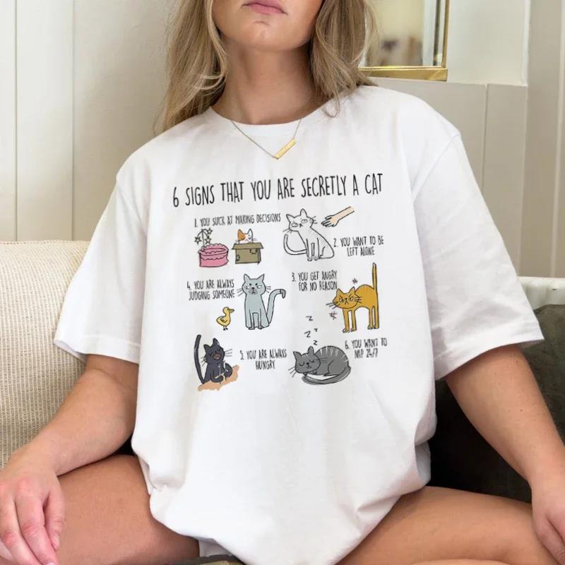 Cute Cartoon Cat Printing T-Shirts For Women Loose Short