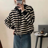 Women Knitted Pullover Autumn and Winter Simplicity Striped Hooded Sweater