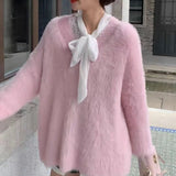 Women Knitted Pullover Autumn Winter Sweater Top Loose V-neck Sweater