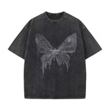 Women's Cotton Washed T-shirt Graphic Print Gothic Tops Over