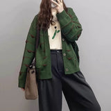Women Knitwear Autumn and Winter Striped V-neck Sweater Loose Knitted Cardigan