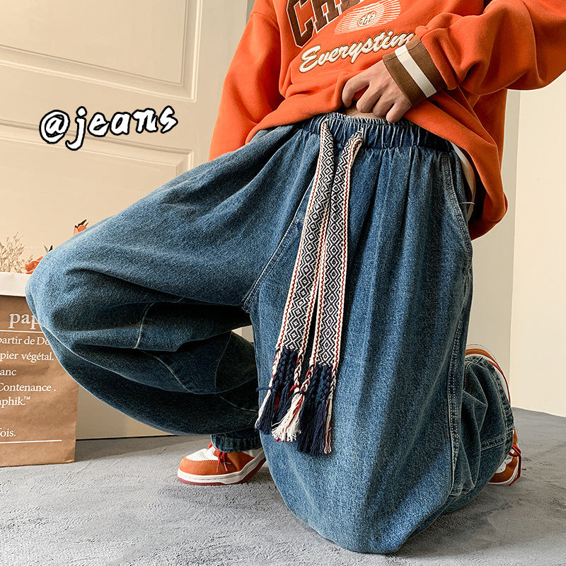 Men Jeans Worn Jeans Men Autumn and Winter Loose plus Size Wide Straight Wide Leg Casual Trousers