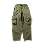 Men Sweatpants with Belt Multi-Pocket Cargo Pants Pleated Casual Wide-Leg Trousers