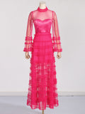 Women Dresses Spring round Neck Silk Laze Gauze Dress (Qymy0409)