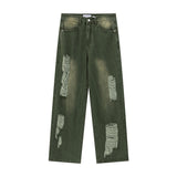 Men Jeans Ripped Wide-Legged Straight Jeans Retro Trousers